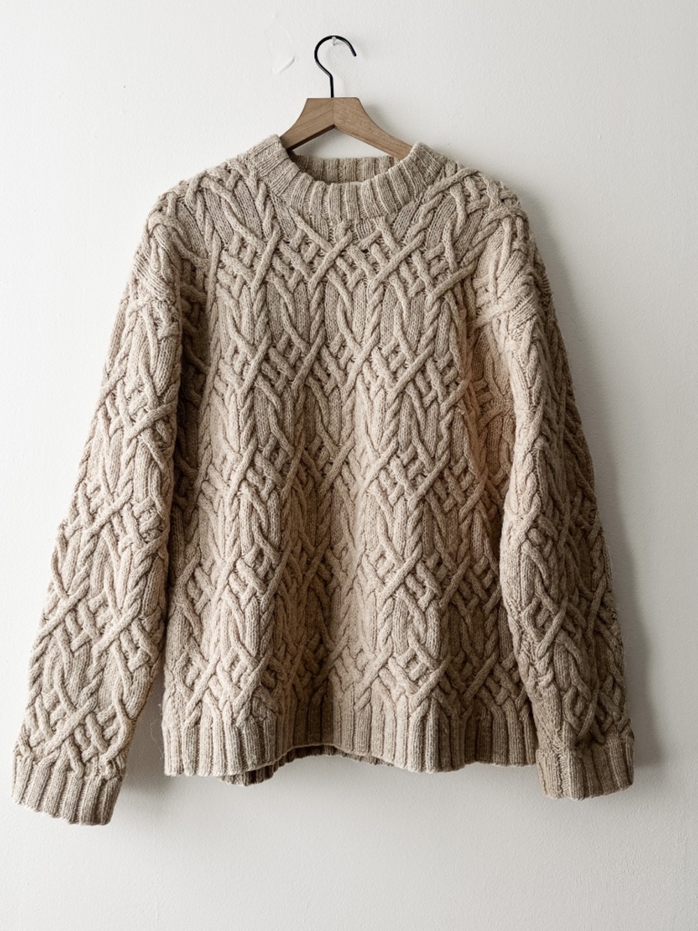 VINTAGE J CREW oarsmen 90s OATMEAL WOOL LATTICE knit SWEATER (L)